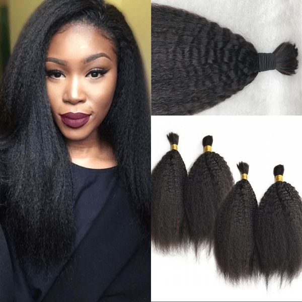 Kinky Straight Hair Bulk 4 Bundles Malaysian Indian Peruvian