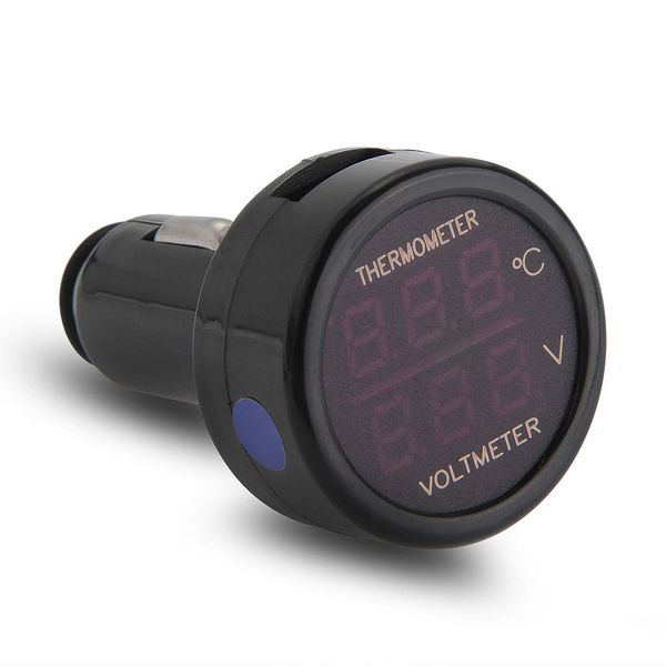 

12/24v voltmeter cigarette lighter adapter plug led signal digital display battery voltage temperature meter for car
