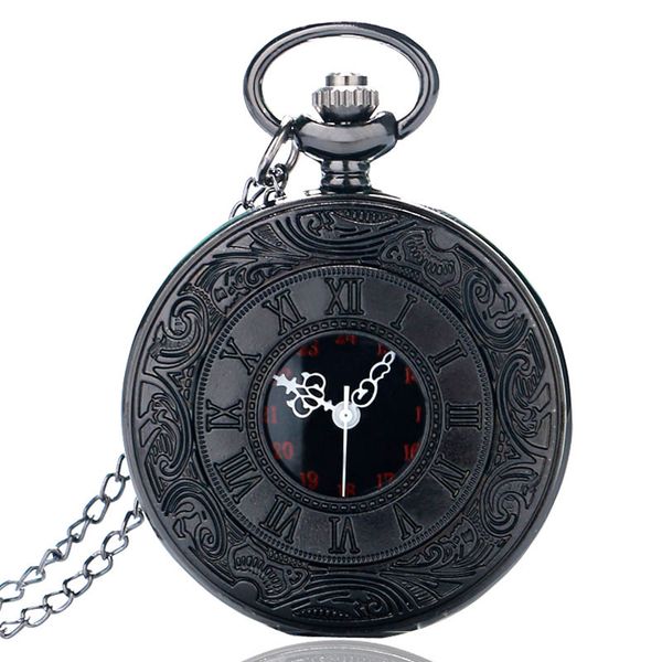 

antique half roman numbers quartz pocket watch carving engraved fob clock men women gift with necklace, Slivery;golden