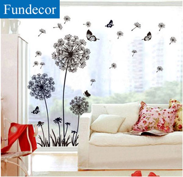 

fundecor] diy black dandelion flower butterfly art wall decor decals mural decorations pvc wall stickers home decor