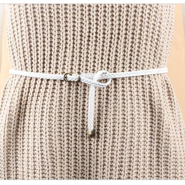 

sale candy color pu knitted women belt pin buckle female thin fashion ladies braid belt for dress, Black;brown
