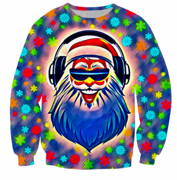 

fashion womens/mens dj santa claus colorful funny 3d print harajuku casual crewneck sweatshirt plus size, Black