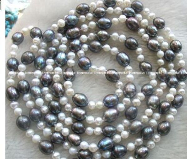 

pearl shipping 50" freshwater baroque egg and white necklace black bnuht