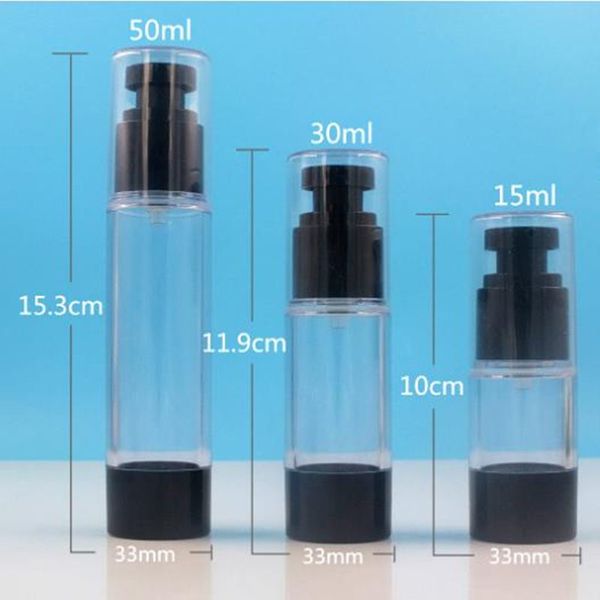 15 ml 30 ml 50 ml sem ar garrafa de vácuo vazio plástico recarregável bomba de higiene pessoal perfumes recipiente transporte rápido F734
