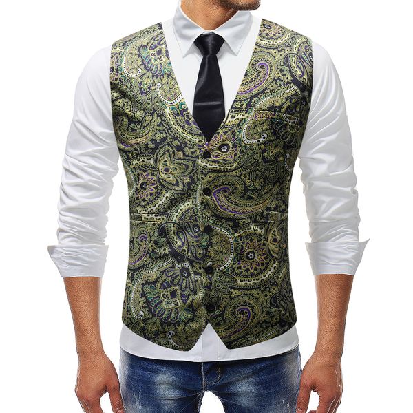 

new fashion sleeveless 2018business men suit vest printed floral suit vest wedding party dress slim fit waistcoat plus size, Black;white
