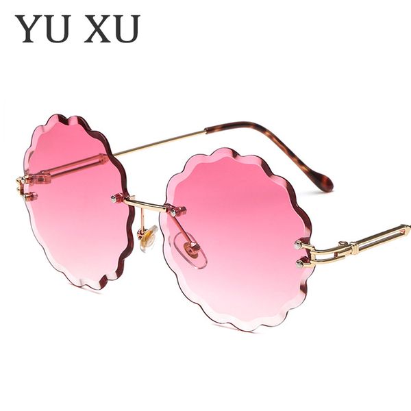 

yu xu new flower-shaped frameless cut-edge sunglasses women brand designer sunglasses fashion personality decorative round sunglasses h100, White;black