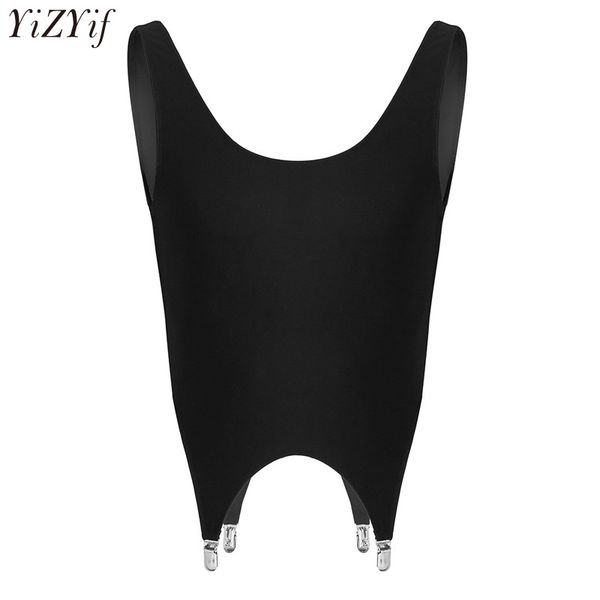 

mens sleeveless pullover muscle low back crop corset nightclub party clothing vest tank with garters metal clips, White;black