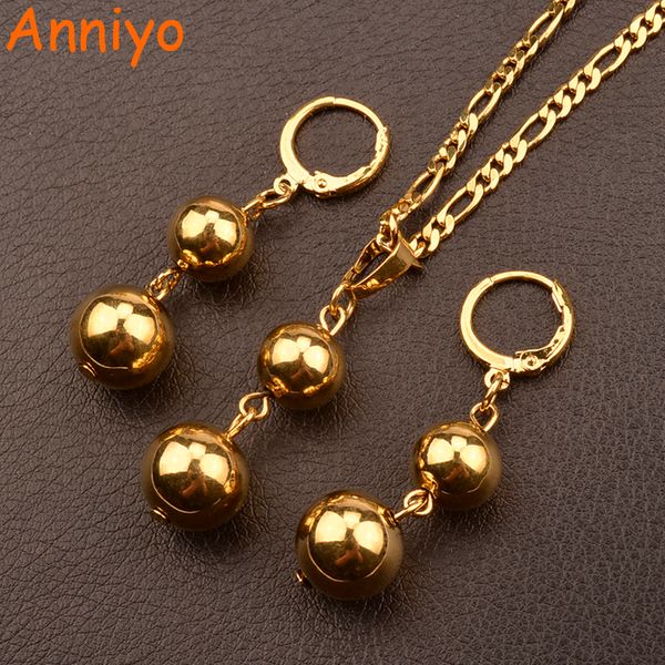 

Anniyo Gold Color Bead Jewelry sets Round Pendant Necklaces/Ball Earrings for Women Arab/African Ethiopian Jewelry Gift #106406