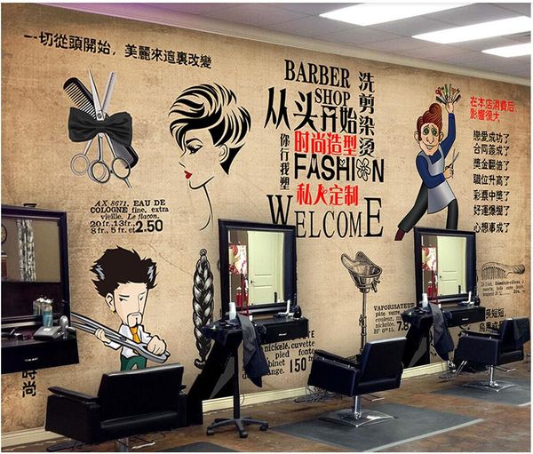 

3d wallpaper custom p retro fashion hairstyle beauty salon barber shop background wall murals wallpaper for walls 3d living room