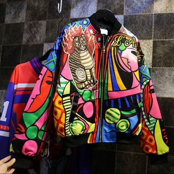 

new bomber jacket women fashion print abrigo mujer women basic coats 7ct017 y18102401, Black;brown