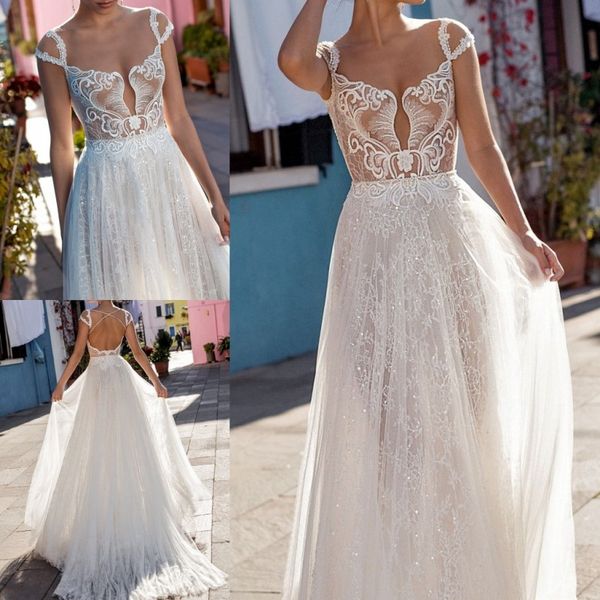 

гали karten 2018 boho свадебные платья блестки кружева аппликация sheer декольте спинки свадебные платья vestido де novia, White