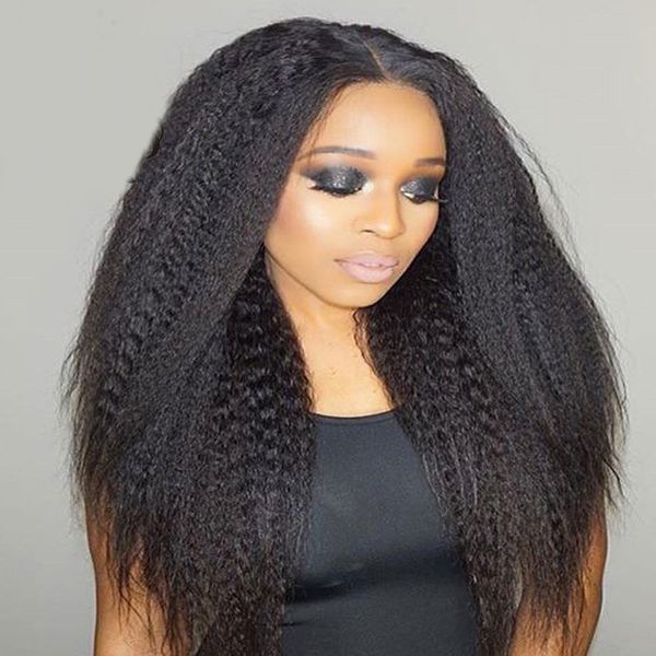 

180 density kinky straight full lace wig silk 4.5x5 malaysian human hair natural hairline silk base glueless lace front wigs, Black;brown