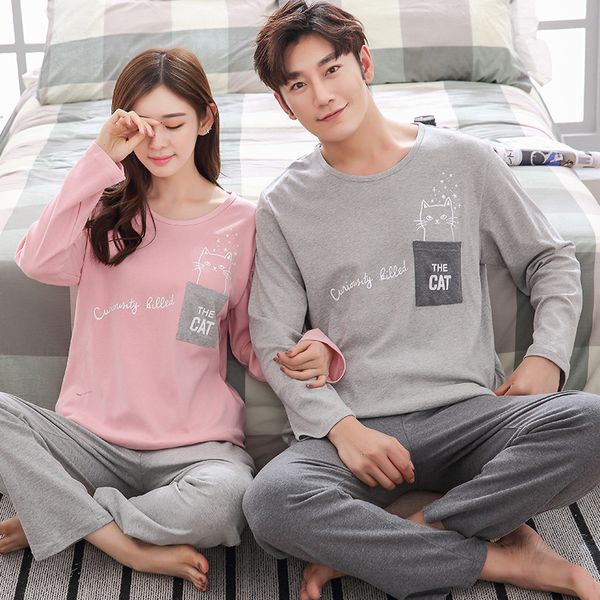 

autumn pyjamas men casual pajamas sets lovers' clothes cotton sleepwear mens lounge wear loungewear couples pijamas nightwear, Black;brown