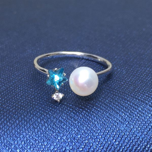 

zhboruini fashion pearl ring star ring natural freshwater pearl wedding rings 925 sterling silver rings for women gift, Golden;silver