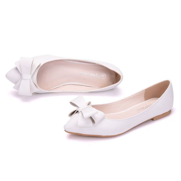 

new fashion women flats elegant shoes white color bowtie flowers pointed toe flat wedding shoes plus size, Black
