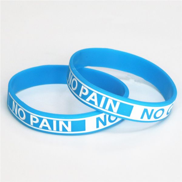 

1pc fashion blue customized motto no pain no gain silicone wristband sports racelets & bangles gift sh073, Golden;silver