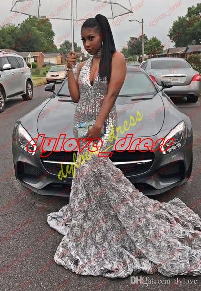 

2018 plus size mermaid black girl prom formal dresses evening gowns dresses sequined prom dress