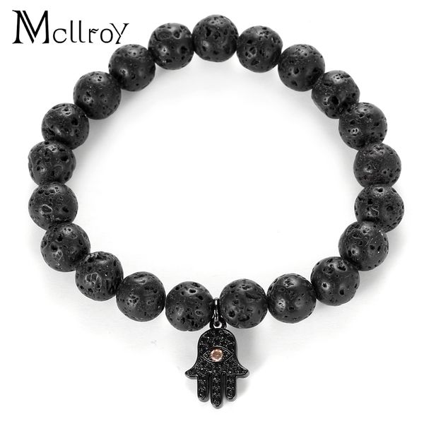 

charm bracelets men natural volcanic stone beads bracelet men male hamsa lava viking bangle men jewelry jewelry accessory, Golden;silver