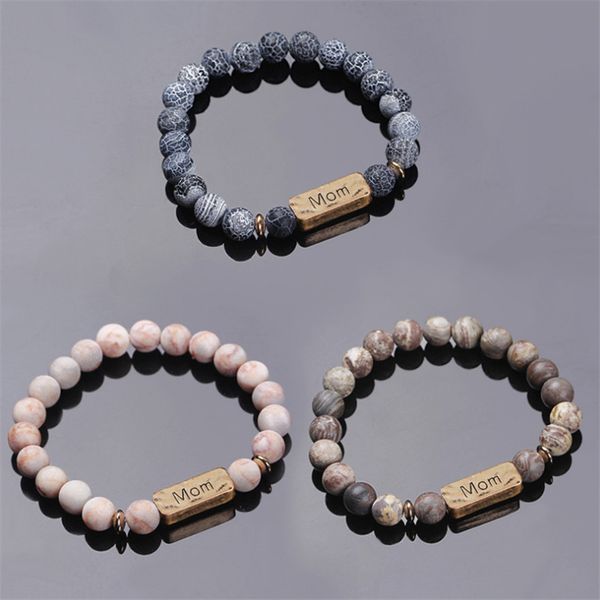 

charm natural stone mom bracelet for mother father gift pulseira stretch chakra bracelets men women yoga jewelry wholesale, Black