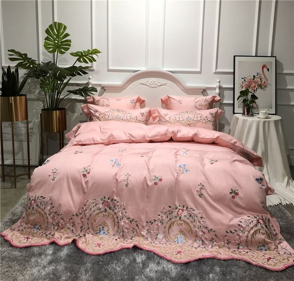

pink luxury embroidery 80s egyptian cotton comfortable bedding set duvet cover bed linen bed sheet pillowcases king  size