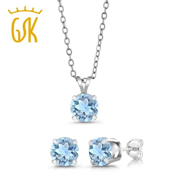 

2.70 ct round 6mm sky blue z 925 sterling silver stud pendant earrings set, Black