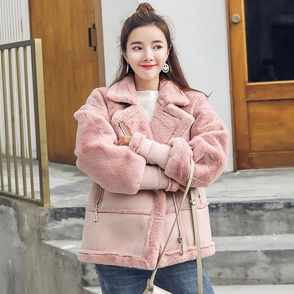 

winter warm women locomotive faux fur coat design women clothing female fur leather overcoats outerwear trench coats a158, Black
