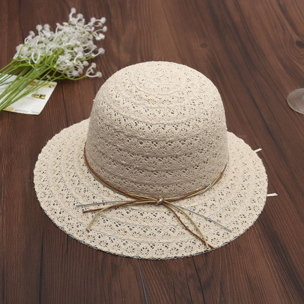 

myelo 2018 hat hollowed lace straw hats summer autumn beach rope bow sun hats for female ladies wide brim caps straw hat women, Blue;gray