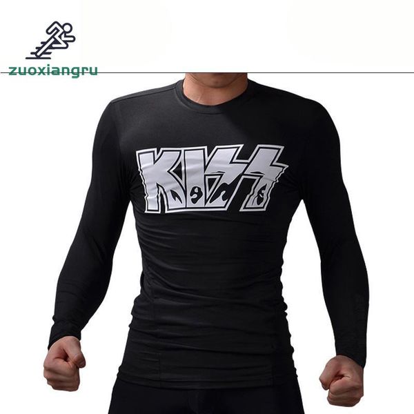 

men tight base layer long sleeve t-shirt muscle men fitness running print tees quick-dry compression base layer t shirt, Black;blue