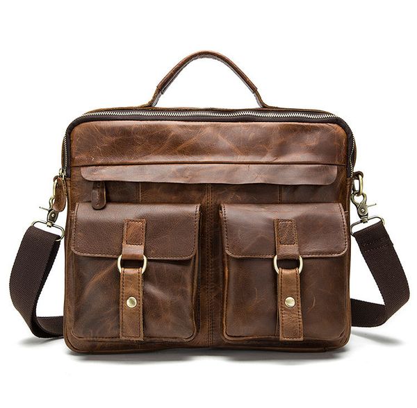 

2018 men retro briefcase business shoulder bags genuine leather crossbody handbag computer lapmen's messenger travel bag