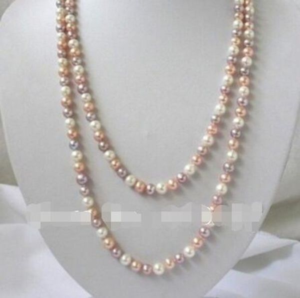

epacket mode blanc rose violet 7-8mm d'eau douce multicolore collier de perles naturelles 50 pouce my4514, Silver