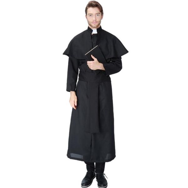 

deluxe quality mens priest costume halloween party cosplay clothing, Black;red
