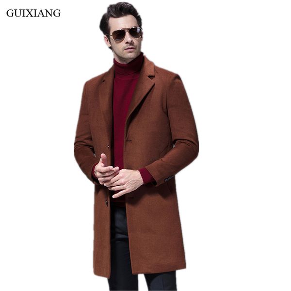 

men boutique woolen overcoat new style fashion casual single breasted solid slim sheep's wool long woolen coat dress size m-3xl, Black