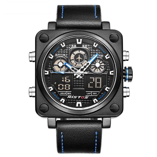 

wengle new ristos outdoor multifunction movement casual genuine leather square dial calendar luminous men quartz watch, Slivery;brown