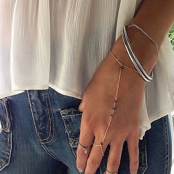 

summer finger link bracelet crystal slave bracelet for women hand chain ls011, Black