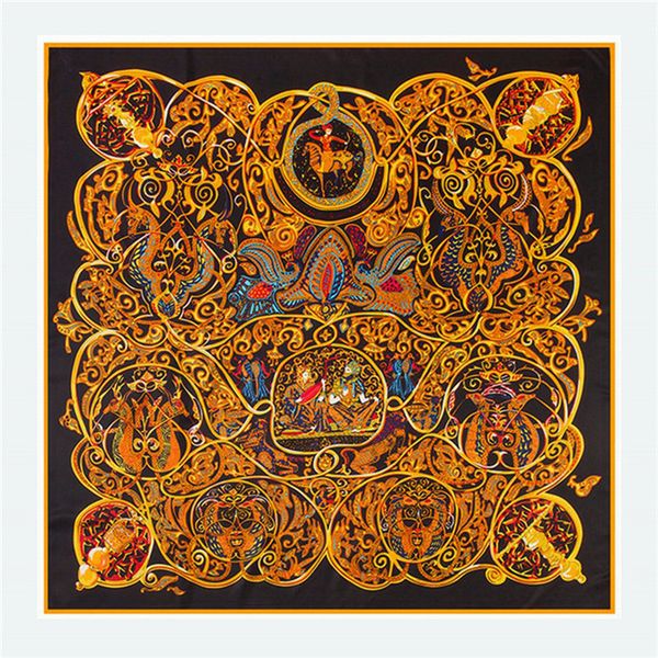 

women female silk scarf new fairy square hijab printing foulard fashion scarves character large tale twill wrap shawl neckerchief 130*1 pbbu, White;black