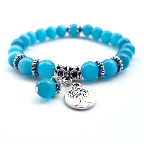 

natural stone dark blue opal quartz stretch bracelet tree of life healing aromatherapy bracelet women men jewelry, Black