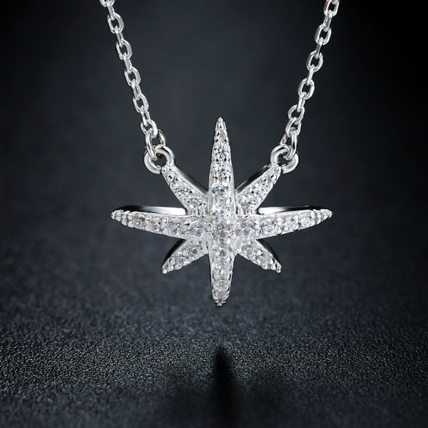 

fashion bohemia style star shape with zircon necklaces for girls 925 sterling silver necklace with pendant set for women