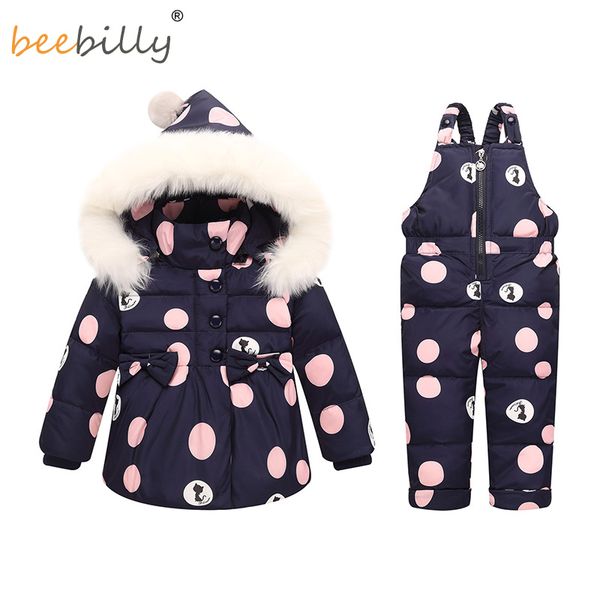 

winter baby girls clothing sets warm children down jackets kids snowsuit baby ski suit girl's down jackets outerwear coat+pants, White