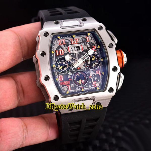 

new flyback chrono rm11-03 rm011 japan miyota automatic mens watch skeleton dial 316l steel case black rubber strap gnets watches, Slivery;brown