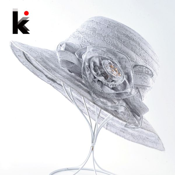 

summer sun cap for women outdoor casual beach hat lace flower headwear vacation hats ladies wide brim bucket caps chapeau femme, Blue;gray