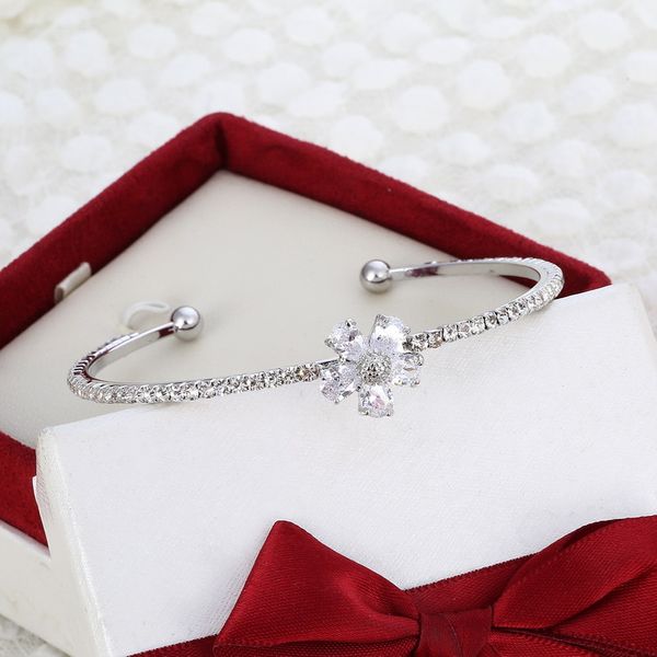 

hesiod silver color flower charm bangles cuff bracelets full crystal rhinestone pulseira mom gifts, Black