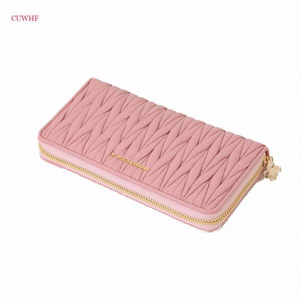 

cuwhf new sheepskin zipper long section women wallets fashion stripe leather wallet female purse clutch money women wallet, Red;black