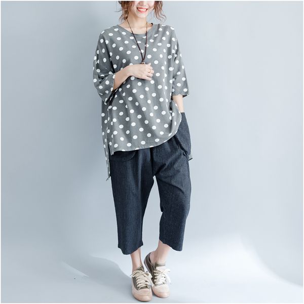 

2018 jojoans short sleeve summer t-shirt women plus size cotton female tees clothing casual polka dot loose t-shirt, White