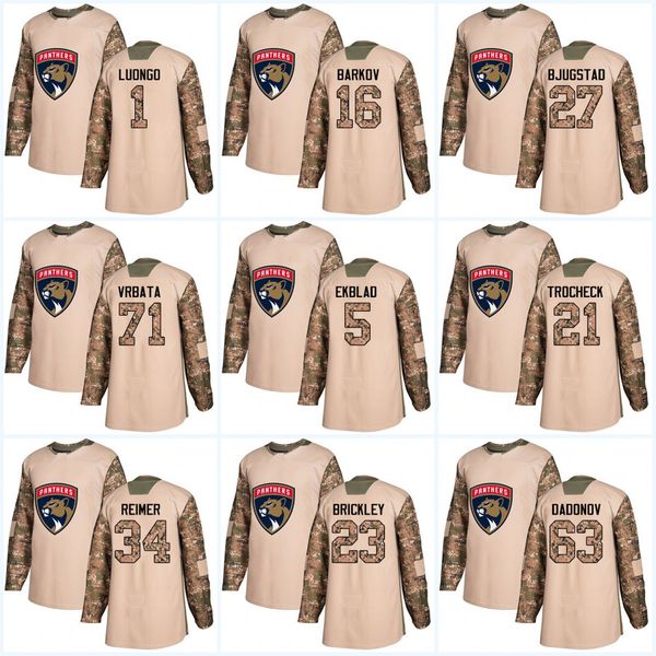 

2017 Camo Veterans Day Florida Panthers 1 Roberto Luongo 5 Aaron Ekblad 16 Aleksander Barkov 18 Micheal Haley 71 Radim Vrbata Hockey jerseys