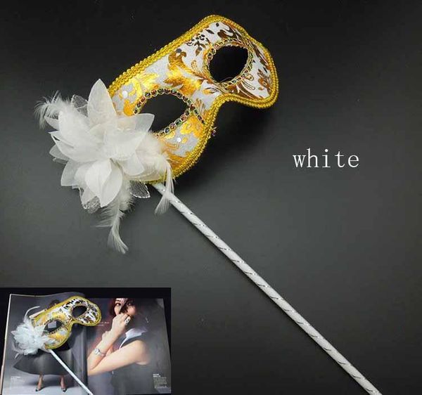 

hand made party mask with stick wedding venetian half face flower mask halloween masquerade mask supplies