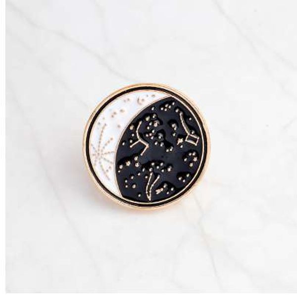 

cartoon constellation moon good vibes bottle brooch white black enamel pins button coat jacket collar pin badge jewelry gift, Gray