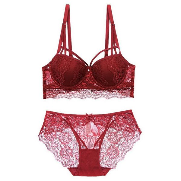 CINOON 2018 Sexy Lace Bra Set 3/4 Xícara ajustável Push up Vs Bra Lingerie Lingerie Conjuntos Para As Mulheres 70-85A B C Copo Frete Grátis Y18101502