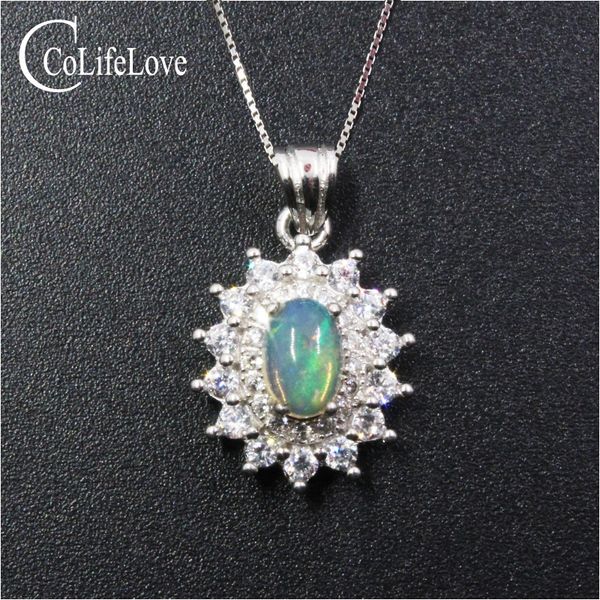 

elegant opal pendant for party 4 mm * 6 mm natural australia opal silver pendant with necklace solid 925 silver jewelry