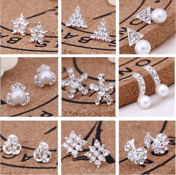 

fashion 925 silver diamond jewelry pearl zircon crystal earring valentine's day holiday gifts hj215, Golden;silver
