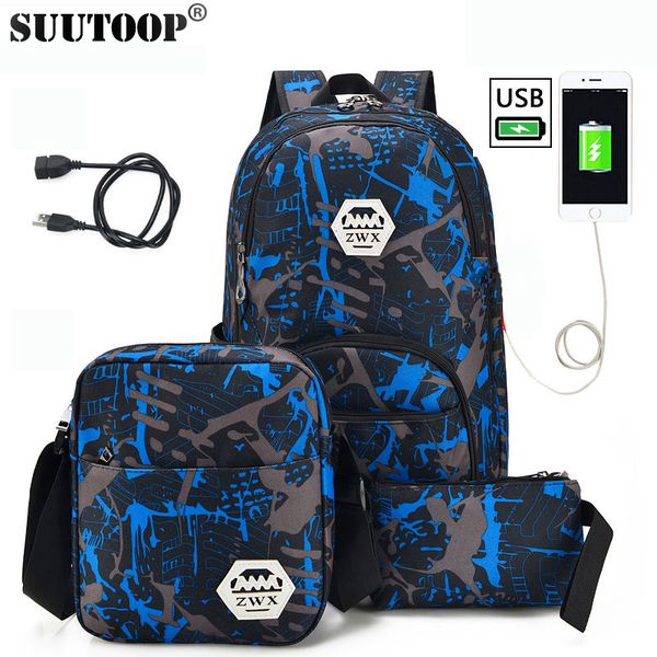De 3 Hombres Bolsa Usb Grande Nuevos Nylon Colegio Mochilas Mochila Conjunto Carga Femenino Escuela wzHFxq